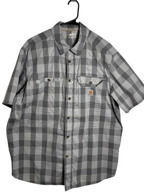 Carhartt Force Plaid Work Shirt Size XL Relaxed Fit Short Sleeve Gray